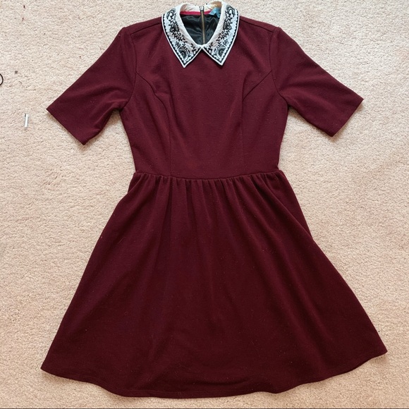 ModCloth Embroidered Maroon Shirtdress - Picture 1 of 3